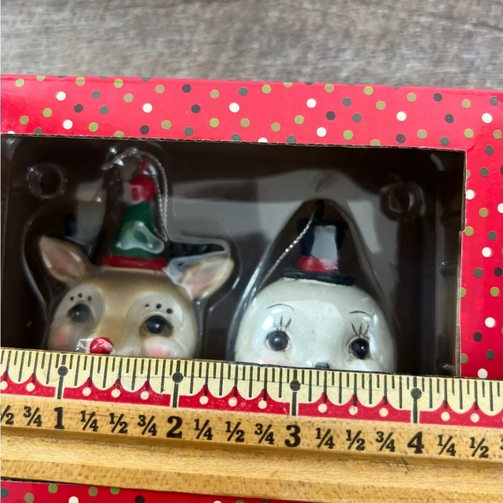 Johanna Parker‎ Reindeer & Snowman Christmas Ornament Set Of 2, NEW!